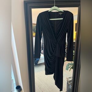 Elegant Black Long Sleeve Mini Draped Dress ~ Size S